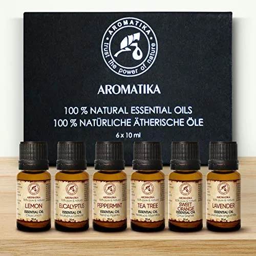 Ätherische Öle Set 6x10ml - Rein - Geschenkset für Diffuser - Orangenöl - Pfefferminzöl - Eukalyptusöl - Zitronenöl - Teebaumöl - Lavendelöl - Aromatherapie Öl - Ätherische Öle für Diffuser Set