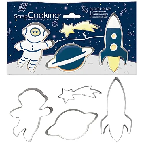 ScrapCooking – 4 Ausstechformen für Plätzchen, aus Edelstahl – Astronaut, Sternschnuppe, Rakete, Planeten – Formen für kleine Kuchen – Zubehör zum Backen Geburtstag Deko – 2084