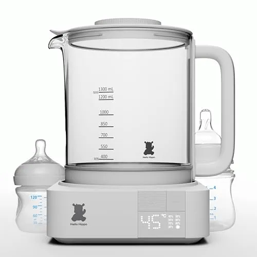 HELLO HIPPO® Elektrischer Wasserkocher 1,3L Glas – Temperaturregelung 45–100°C – Babyflaschenwärmer & Sauger-Sterilisator – BPA-frei – Leise, Schnell, Warmhaltefunktion – 800W