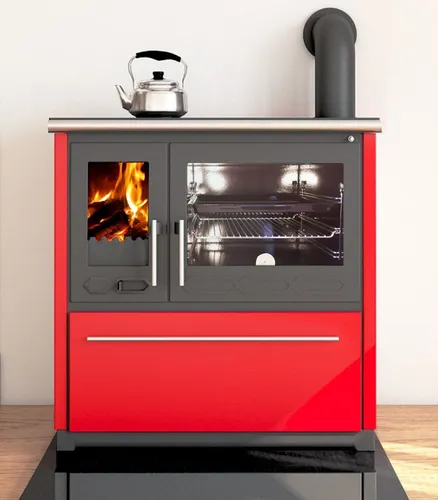 EEK A+ Küchenofen Holzherd Plamen 850 rot, 8 kW Dauerbrandherd