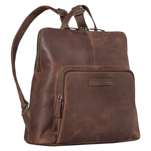 STILORD 'Dorothea' Kleiner Lederrucksack Damen Elegant Leder Daypack kleiner Tagesrucksack Vintage Cityrucksack Rucksackhandtasche Echtleder, Farbe:sapelli - braun
