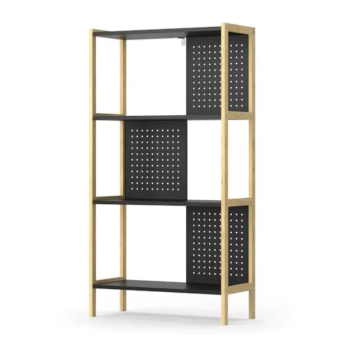 Vicco Bücherregal Elvia, Schwarz/Kiefer, 63 x 120 cm - Praktisches Bücherregal mit zahlreichen Fächern für stilvolle Ordnung in Wohnzimmer, Büro oder Arbeitszimmer. Ideal für Bücher, Ordner und persönliche Schätze.
