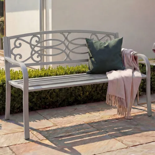 MCW Gartenbank F44 Grau - Elegante Sitzgelegenheit - Gartenbänke, ideal für Innen- und Außenbereich mit stabiler Stahlkonstruktion und Bodenschonern. Maximale Belastbarkeit: 120 kg pro Platz. Schaffen Sie sich Ihren neuen Lieblingsplatz im Freien!