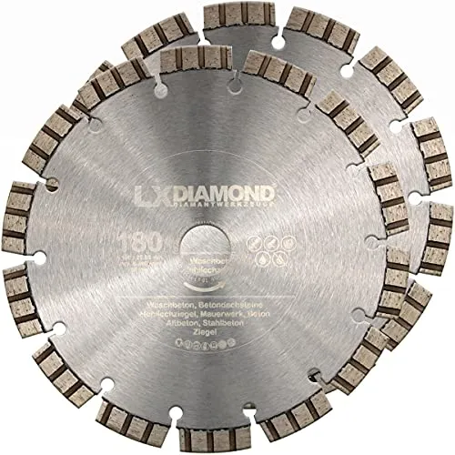 LXDIAMOND 2x Diamant-Trennscheibe Ø 180mm x 22,23mm PREMIUM Turbo Beton Stein Mauerwerk passend für Diamantfräse Schlitzfräse Mauernutfräse Mauerschlitzfräse Wandfräse Diamantscheibe 180mm