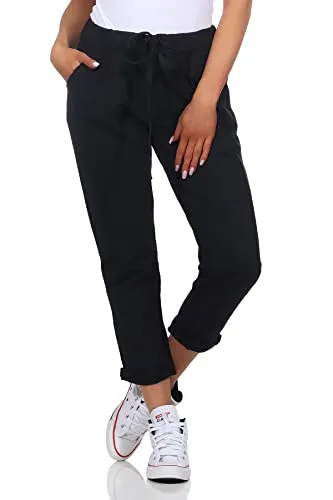 Damen Jogginhose im Boyfriend-Style Sweatpants für Freizeit Sport Fitness Yoga Training 3569 Schwarz 42/46