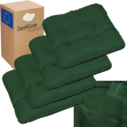 SuperKissen24. Stuhlkissen Sitzkissen für stühle - 4er Set 45x45 cm - Outdoor und Indoor - Dunkelgrün