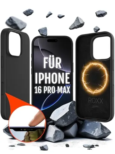 Roxx Silikon Hülle | Wie das Original | Mit Kameraknopf | Passend für iPhone 16 Pro Max | Für MagSafe | Testsieger | Hardcase | Innenschutz | Displayschutz | Kameraschutz