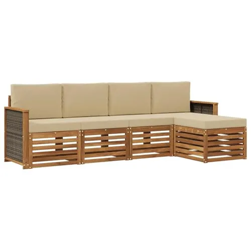vidaXL Outdoor-Sofagarnitur mit Kissen 5 pcs Natur und Beige - Stylische Outdoor-Sofagarnitur für Garten und Terrasse. Robustes Akazienholz sorgt für Langlebigkeit und ein modernes Design. Modular und flexibel gestaltbar für individuelle Sitzarrangements. Pflegeleicht und schnell montiert.
