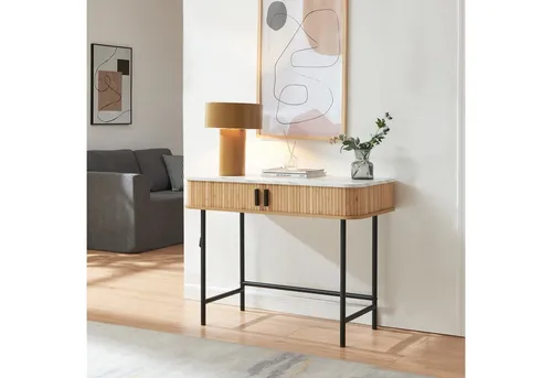 [en.casa] Konsolentisch Tvedestrand mit 2 Türen – Eleganter Flurtisch mit Stauraum - Vielseitiger Konsolentisch mit elegantem Design und praktischen Schiebetüren. Ideal für Flur oder Wohnzimmer, bietet er Stauraum für persönliche Gegenstände und fügt sich harmonisch in jede Einrichtung ein.