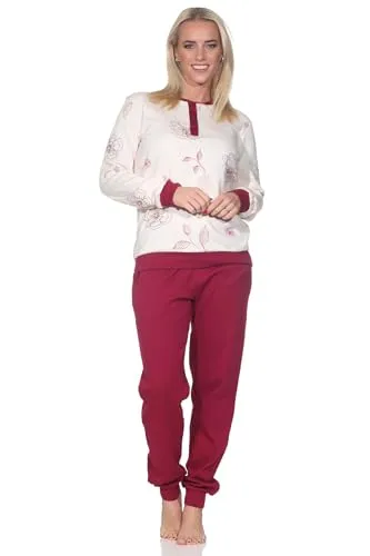 Normann Damen Interlock Schlafanzug lang mit Bündchen - edle Optik, Übergrößen verfügbar - Kuscheliger Langarm Pyjama aus dickem Interlock-Stoff für warme Nächte. Mit Bündchen für optimalen Sitz und Knopfleiste für zusätzlichen Komfort. Erhältlich in Übergrößen und zeitloser Optik.