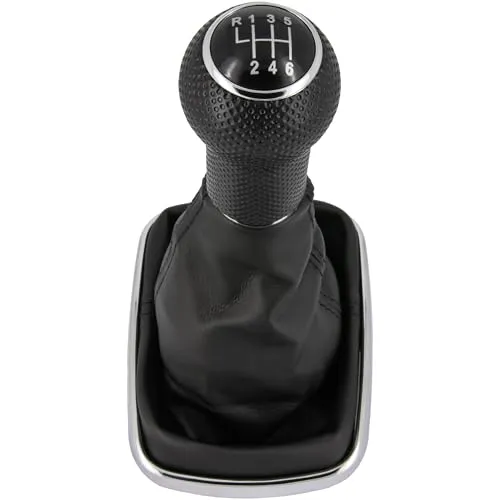 Recambo Schaltknauf + Schaltsack Set 6 Gang passend für VW Golf 4, 1997-2006, Plug & Play, Auto Schalthebel Schaltmanschette, mit Rahmen, schwarz - chrom