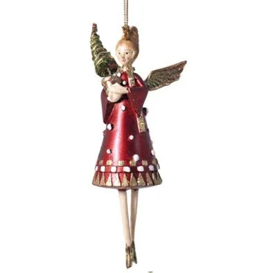 Engel Weihnachten Baumschmuck Figur Deko Hänger Christbaumschmuck Ornament 12 cm (rot mit Bäumchen)