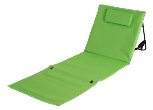 BURI Klappbare Strandmatte mit Rückenlehne und Kopfpolster Strandliege mit Tragetasche Gartenliege Gartenmöbel faltbar Sessel Garten Strand Strandstuhl Sonnenliege klappbar, Farbe:grün