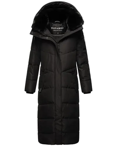 Navahoo Damen Wintermantel Steppmantel extralang mit abnehmbarer Kapuze XIV Black Gr. XXL - Eleganter Damen Steppmantel für kalte Tage. Mit wind- und wasserabweisendem Obermaterial, kuscheligem Innenfutter und abnehmbarer Kapuze für individuellen Komfort. Ideal für stimmungsvolle Winterlooks!