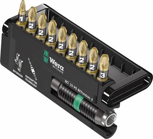 Wera Bit-Sortiment 10 PZ BiTorsion, 10-teilig - Werkzeug-Sets mit mehrkomponentigem Bit-Check und extraharten BiTorsion Bits für lange Lebensdauer, ideal für effizientes Arbeiten und schnellen Bitwechsel.