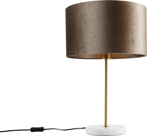 QAZQA Kaso - Antike Tischlampe aus Messing mit taupefarbenem Samtschirm - Elegante Tischlampe in Messing mit taupefarbenem Samtschirm. Ideal für Wohnzimmer oder Schlafzimmer, bringt sie stilvolle Beleuchtung und wirkt als dekoratives Element.