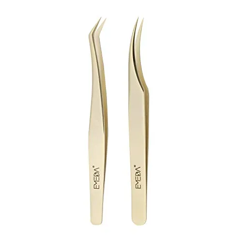 EMEDA Wimpern pinzette 2 Stück Wimpernpinzette für Wimpernverlängerung Professionelle goldene Präzisionspinzette Individuelles Wimpernpinzetten-Set 3D 5D 6D Volume Eyelash Extension tweezers