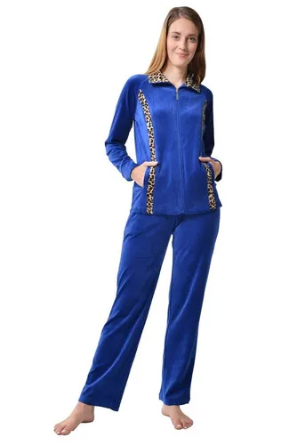 RAIKOU Hausanzug Nicki Velours Damen - 2-teiliger Freizeitanzug in Royal Blau, aus weichem Baumwolle-Polyester-Gemisch, ideal für Komfort und Stil zu Hause.