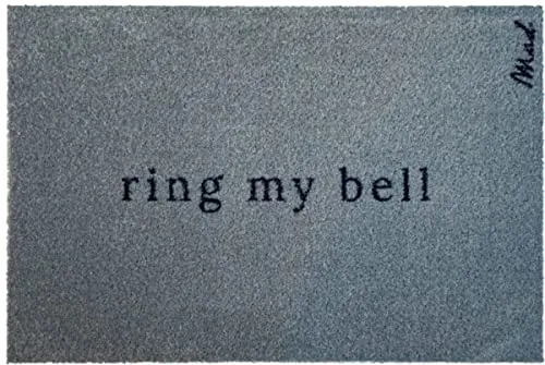 Mad about Mats Fußmatte Andrea, rechteckig, Türvorleger, Schmutzfangmatte, Haustür, mit Spruch Ring My Bell, Außen und Innen, Farbe: Blau, maschinenwaschbar, rutschfest, 50 x 75 cm