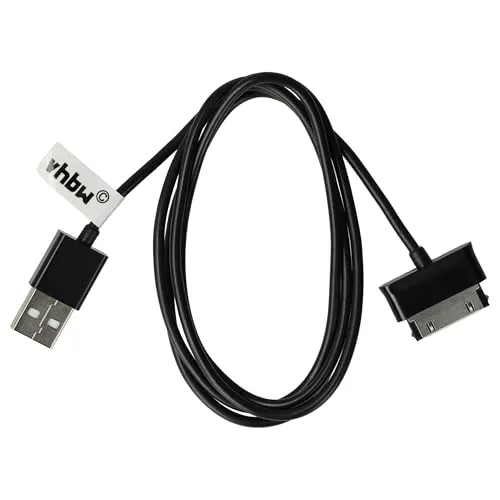 vhbw USB-Ladekabel kompatibel mit Samsung Galaxy Tab 7,7, 2 7.0 Wifi 3G 16GB, GT-P3100, 7.0, 8.9, GT-N8013, GT-P1000 Tablet Schwarz