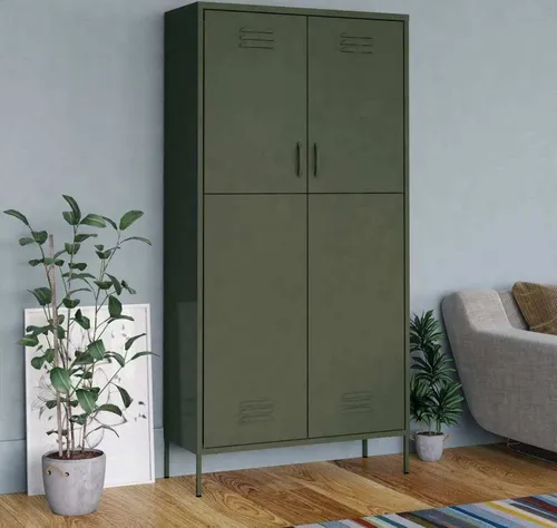 The Living Store Kleiderschrank Olivgrün 90x50x180 cm