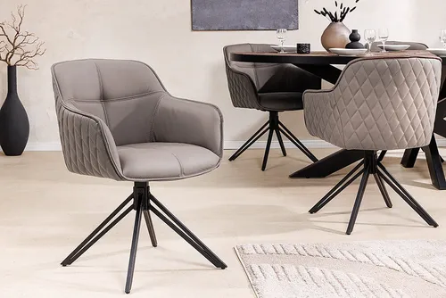 riess-ambiente Polsterstuhl EUPHORIA taupe / schwarz - 180° drehbar, Retro Design - Hochwertiger Polsterstuhl mit echtem Lederbezug und pulverbeschichteten Metallbeinen. Ideal für Esszimmer und Büro. Die drehbare Sitzschale bietet Flexibilität und Komfort für entspannte Sitzmomente.