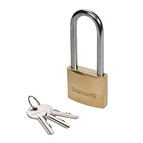 Silverline MSS03L Messing-Vorhängeschloss mit langem Bügel 40 mm, Silber
