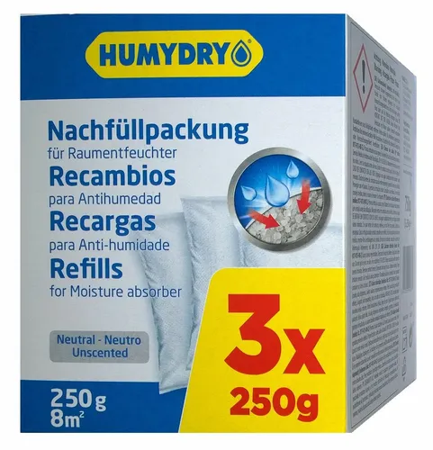 HUMYDRY Raumentfeuchter Nachfüllpackung geruchsneutral 3x 250g Pack