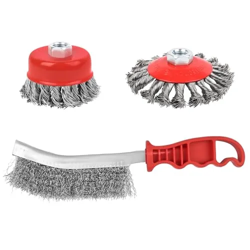 Stück Drahtbürsten Set, M14-Gewinde Aufnahme, aus gewelltem HSS-Stahldraht, für Metall und Stein, zum Reinigen, Entzundern, Aufrauen und Entrosten 3