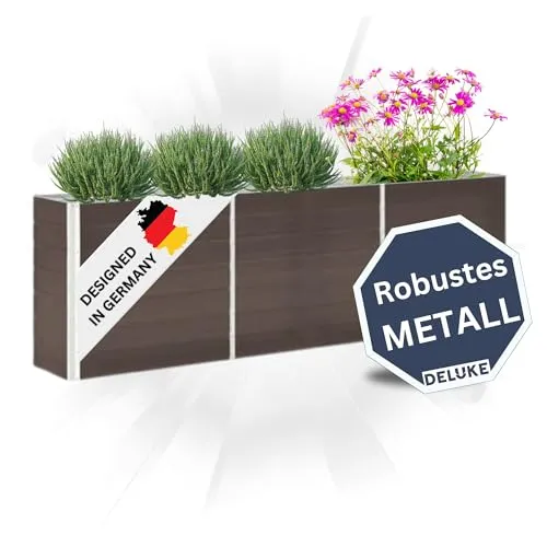 DELUKE Hochbeet für Garten Oskar Braun | 240x40x77cm | Verzinkter Stahl | Wetterfest | Gartenbeet Kräuterbeet Blumenbeet Beet hoch Frühbeet für Garten Gemüsebeet