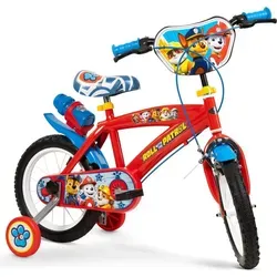 Toimsa Kinderfahrrad Paw Patrol 14 Zoll - Rot - Kinderfahrrad für 4- bis 6-Jährige mit Paw Patrol Design, höhenverstellbarem Sattel und stabilen Stützrädern für sicheres Fahren. Ideal für kleine Abenteurer!