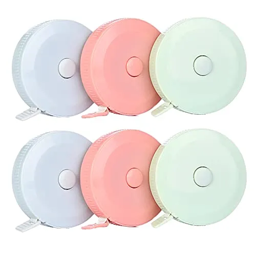 Hoshisea 6 Stück 150 cm Einziehbares Maßband, Einziehbares Maßband Körper, Umfangsmessband, Kapselmaßband, Schneidermaßband, Wird Verwendet, um die Länge von Körper und Kleidung zu Messen(3 Farben)