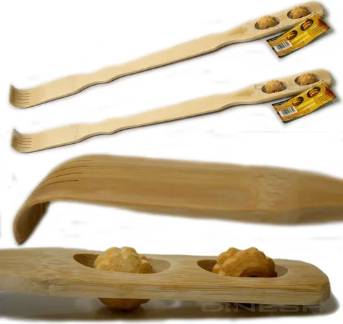 Rückenkratzer Bambus mit Massagerollen - Wellness für Zuhause - Sonstige Massagegeräte mit 46 cm Länge, ideal für schwer erreichbare Stellen und zur Selbstmassage für Entspannung und Wohlbefinden.