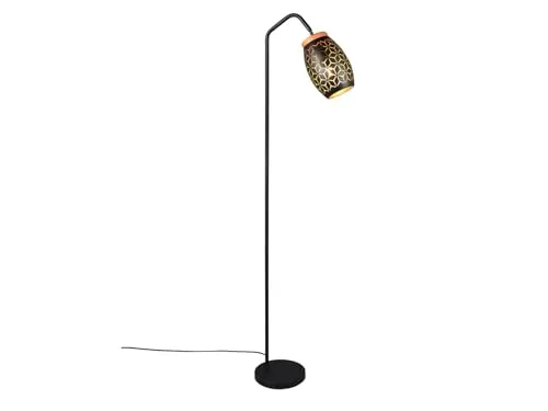 meineWunschleuchte Stehleuchte Schwarz/Gold mit Stanzmuster - Standleuchte & Deckenfluter, Höhe 147cm, inkl. dimmbarer E27 Filament LED mit 806 Lumen für warmweißes Licht – ideal für stimmungsvolle Beleuchtung.