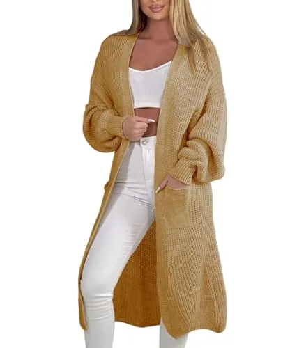 Mississhop 384 Longstrickjacke extra Lange Strickjacke Cardigan Jacke Camel