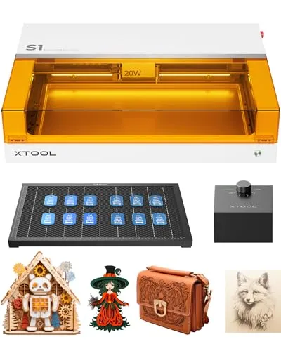 xTool_S1_20W_Lite_Basic Laser Graviermaschine Perlweiß, Geschlossene Sicherheit Laser Cutter, Pin Punkt Positionierung, Autofokus, 600mm/s Geschwindigkeit, 498 * 333mm Arbeitsbereich für Metall, Holz