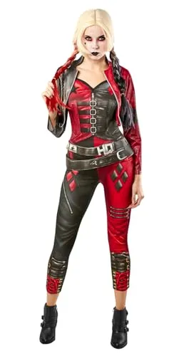 Metamorph Kostüm Suicide Squad 2 - Harley Quinn Jumpsuit rot XS - Fotorealistisches Kostüm der Superschurkin mit Jumpsuit und Bolerojacke, ideal für Fasching oder Mottopartys. Aus 100% Polyester, handwaschbar und perfekt für Erwachsene.