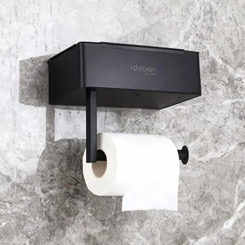 ideoon Toilettenpapierhalter mit Feuchttücherbox und Handyablage aus Edelstahl – Klopapierhalterung mit Fach für Feuchttücher, ohne Bohren