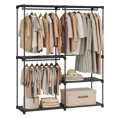 SONGMICS Offener Kleiderschrank mit Hängefächern - Kleiderständer mit 138 x 43 x 182 cm, 3 Hängefächern und robustem Stahlrohrdesign für bis zu 20 kg pro Hängestange – ideal für Ordnung und schnellen Zugriff auf Ihre Kleidung.