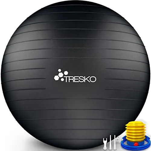 TRESKO Gymnastikball 75cm mit GRATIS Übungsposter und Luftpumpe - Gymnastikball für Pilates, Yoga und Fitness-Training, BPA-frei und mit Anti-Burst-System, ideal für Büro und Home-Gym, belastbar bis 300 kg.