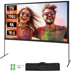 VEVOR 120 Zoll HD 4K Projektionsleinwand mit Ständer - Beamer-Leinwände mit faltbarem, waschbarem Material für klare Projektionen. Ideal für Heimkino, Camping und Freizeitveranstaltungen. Großes 160° Sichtfeld für ein fantastisches Seherlebnis!