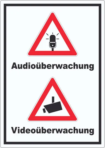 HB-Druck Aufkleber Achtung Audio- und Videoüberwachung Aufkleber hochkant, wetterfest, UV-beständig, kratzfest