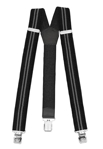 Fabio Farini 4cm Breite Y-Design Hosenträger mit starken Clipverschlüssen, Schwarz (Graue Streifen) - Stilvolle 4cm breite Hosenträger im Y-Design für Männer. Robuste Clipverschlüsse und elastisches Material sorgen für optimalen Halt und Komfort in Freizeit und Büro.