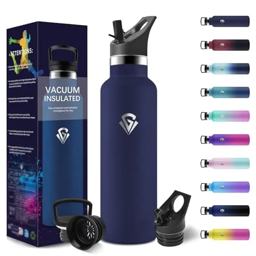 Trinkflasche, 750 ML BPA-Frei, Thermosflasche, Auslaufsichere Isolierflasche Doppelwandig, Wasserflasche, Thermoskanne, mit Strohhalm, Trinkflasche Kohlensäure Geeignet für Wandern, Laufen, Yoga