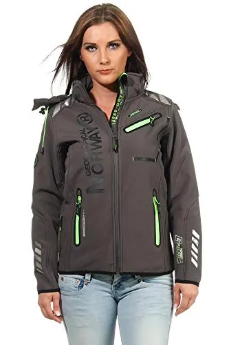 Geographical Norway Damen Softshell Jacke G-ROSE - Grau/Grün - XL/4 - Funktionale Softshelljacke in zeitlosem Design. Leicht und bequem, ideal für den Alltag. Der ergonomische Schnitt sorgt für optimalen Tragekomfort. Atmungsaktiv und winddicht, ausgestattet mit seitlichen Taschen und hohem Kragen für zusätzlichen Schutz.
