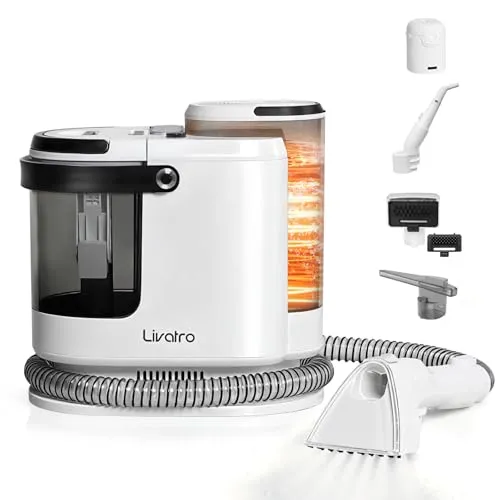 Livatro Polsterreiniger Gerät Nasssauger Waschsauger, 15 KPa Nasssauger Polsterreiniger, 1,6 L Wassertank, Kompakter Dampfreiniger Polstermöbel, Selbstreinigung, für Teppiche, Sofa, Vorhänge, Auto