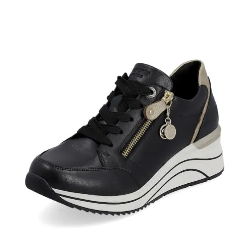 Remonte Damen Low-Top Sneaker D0T03, Schwarz Kombi - Damen-Sneaker mit extra weicher Decksohle und herausnehmbarer Innensohle für individuelle Anpassung. Ideal für breite Füße und optimalen Tragekomfort.