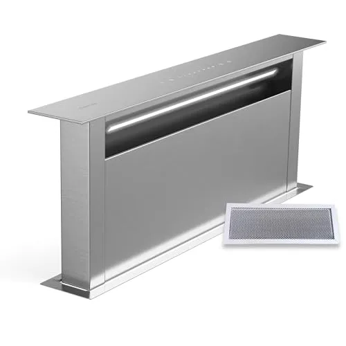 Royal Flush Eco Dunstabzugshaube – Versenkbar mit 713,8 m³/h - Dunstabzugshaube mit Downdraft-Technologie für effektive Luftreinigung, ideal für Abluft- und Umluftbetrieb und perfekt für jedes Kochfeld.