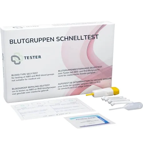 Blutgruppen Schnelltest - The Tester - Medizinische Geräte & Verbrauchsmaterialien - Bestimmen Sie Ihre Blutgruppe einfach und zuverlässig in nur 40 Sekunden bequem zuhause.