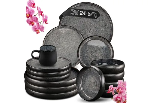 Moritz & Moritz Tafelservice SOLID 24tlg Geschirrset Grau für 6 Personen